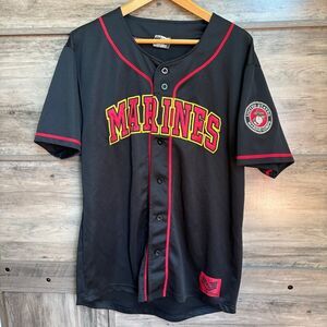Rapid Dominance M USMC Marines Black Red Baseball Button Down Jersey Style Shirt